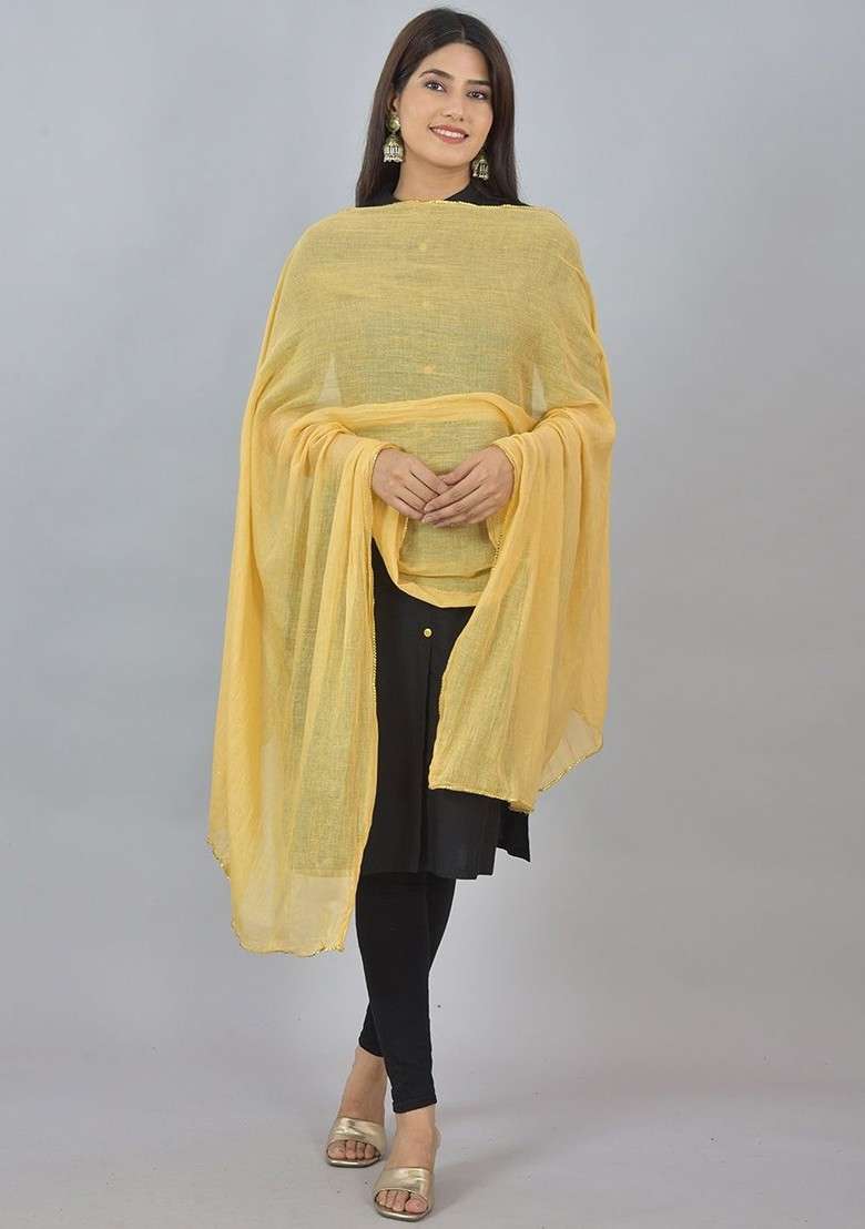 Beige Poly Blend Pack Of 2 White Dupattas - Indya