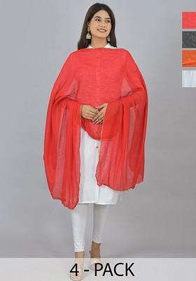 Black Poly Blend Pack Of 5 White Dupattas