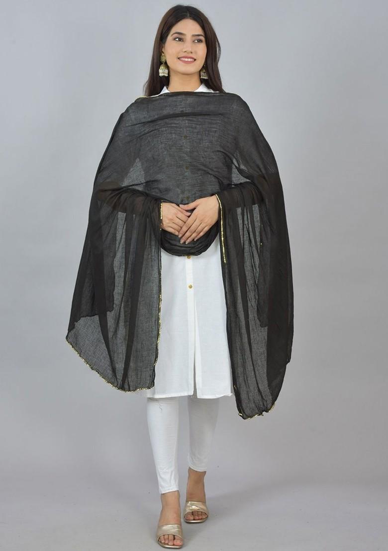 Black Poly Blend Pack Of 5 White Dupattas