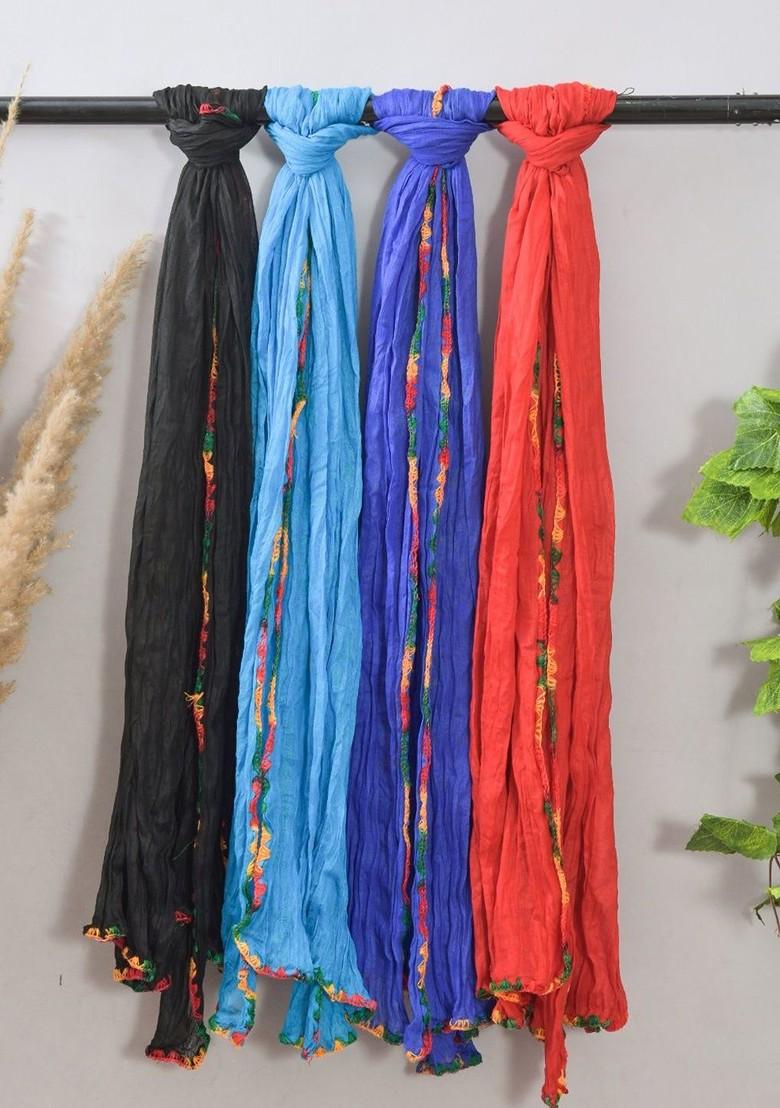 Red Poly Blend Pack Of 4 White Dupattas