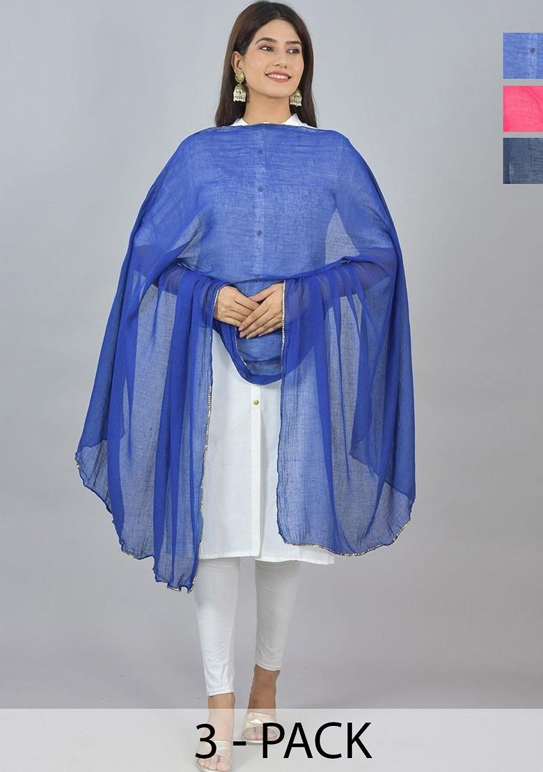 Pink Poly Blend Pack Of 3 White Dupattas