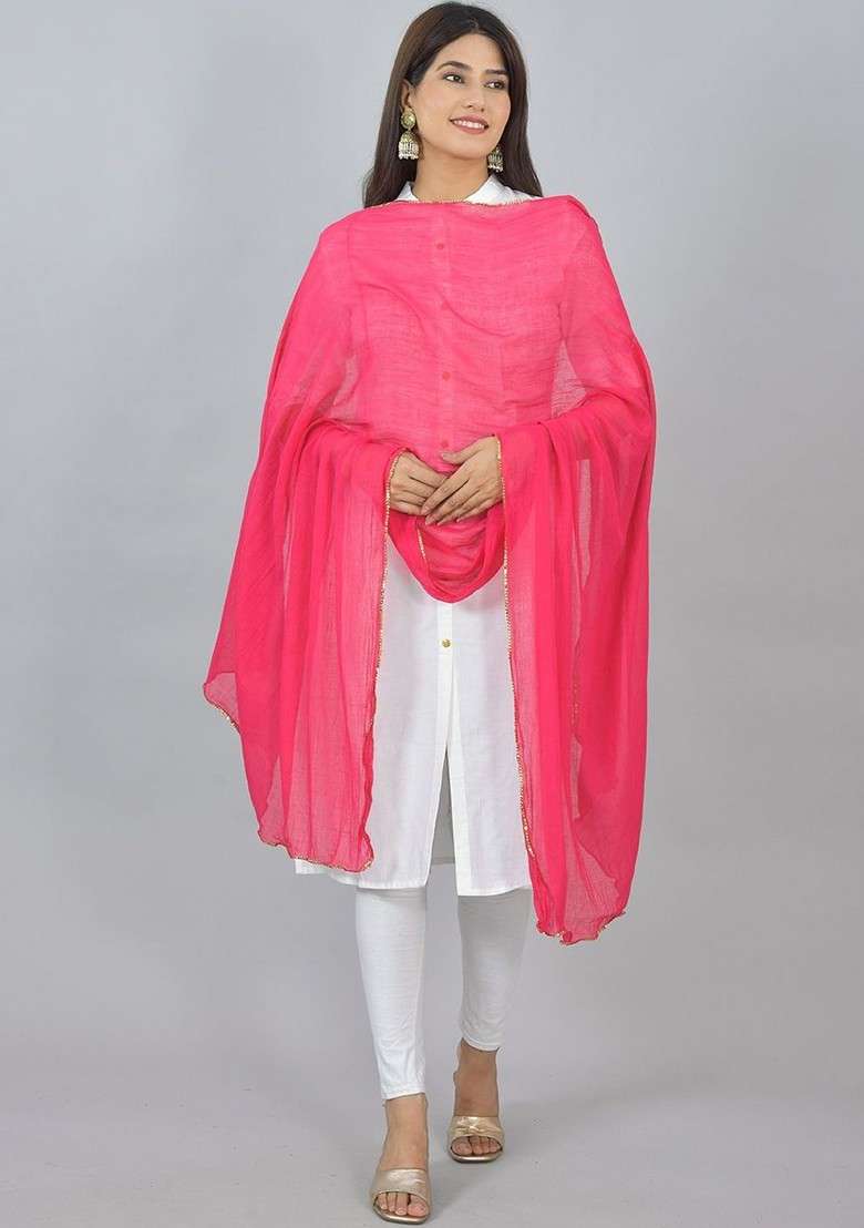 Pink Poly Blend Pack Of 3 White Dupattas - Indya
