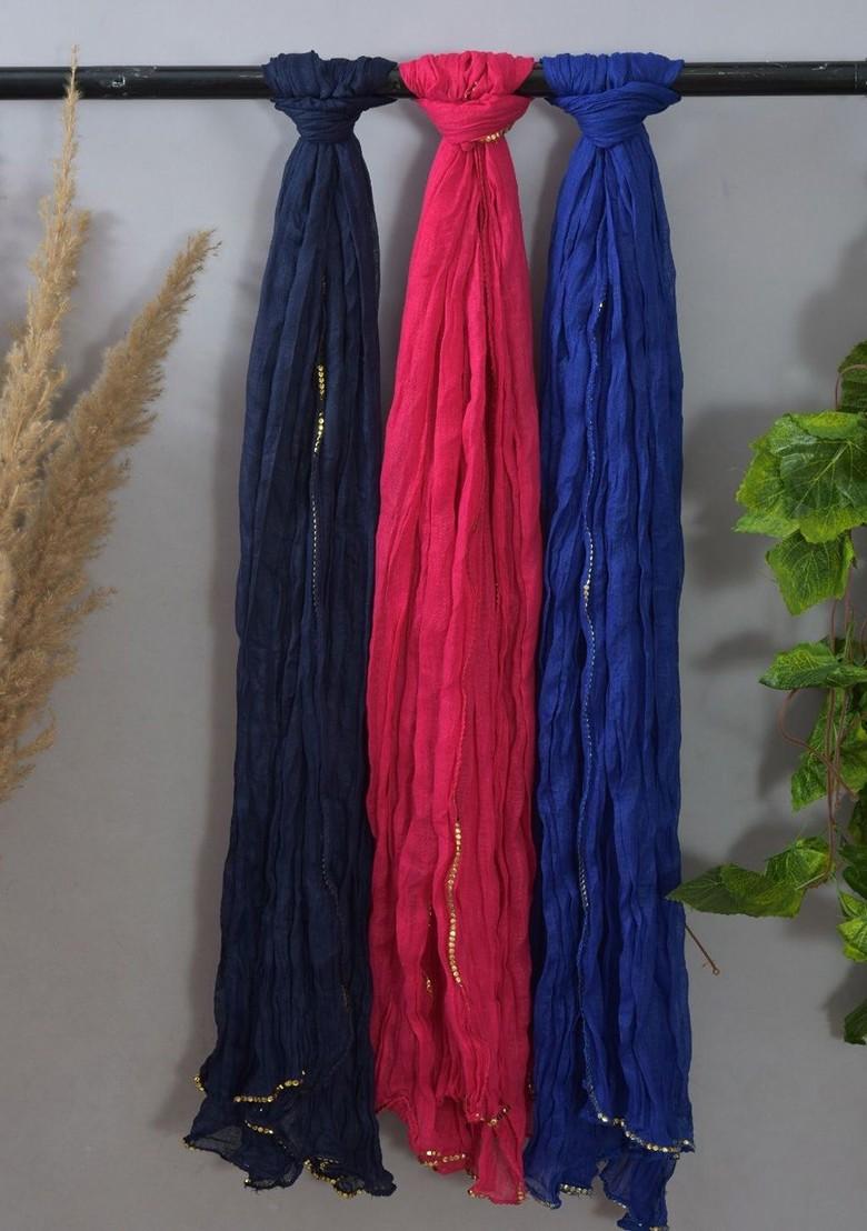 Pink Poly Blend Pack Of 3 White Dupattas