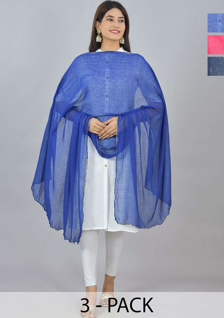 Pink Poly Blend Pack Of 3 White Dupattas - Indya