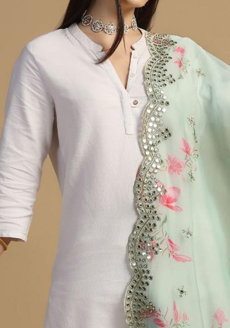Printed Organza Dupatta With Mirror Work