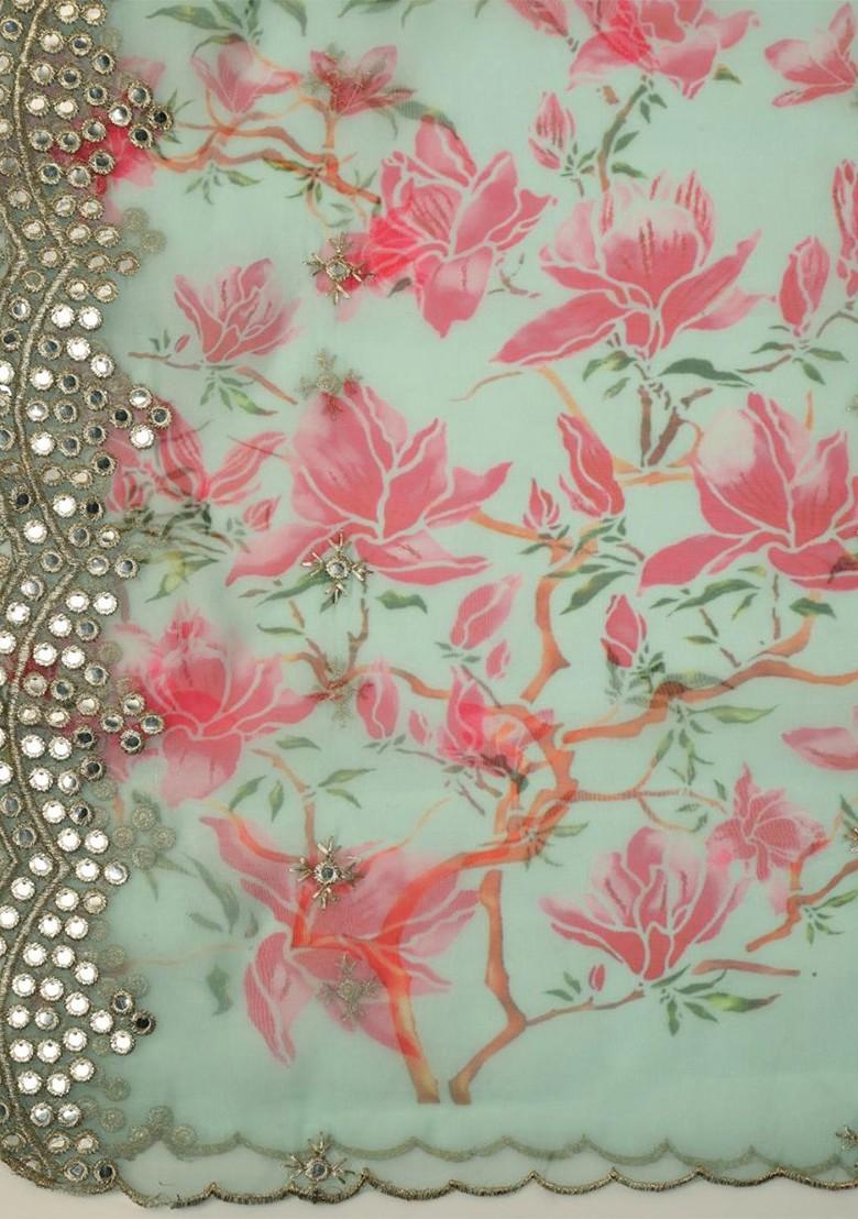 Printed Organza Dupatta With Mirror Work