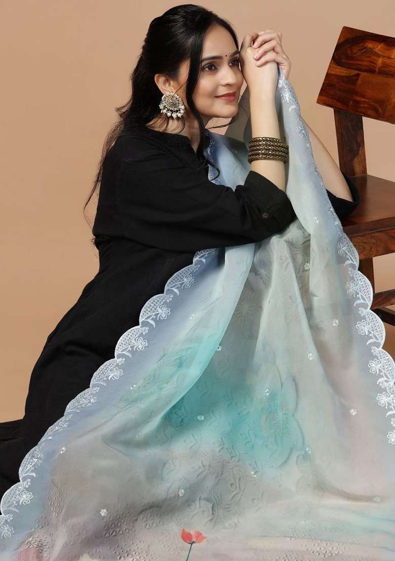 Floral Printed Organza Dupatta - Indya