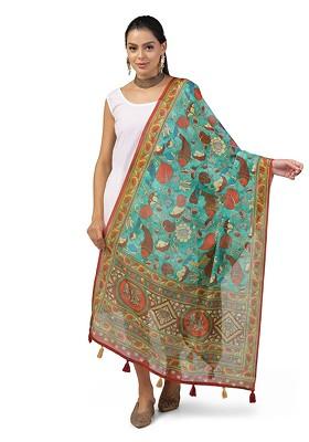 Floral Printed Linen Kalamkari Dupatta