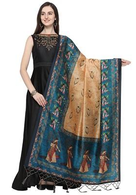 Quirky Digital Printed Kalamkari Assam Silk Dupatta