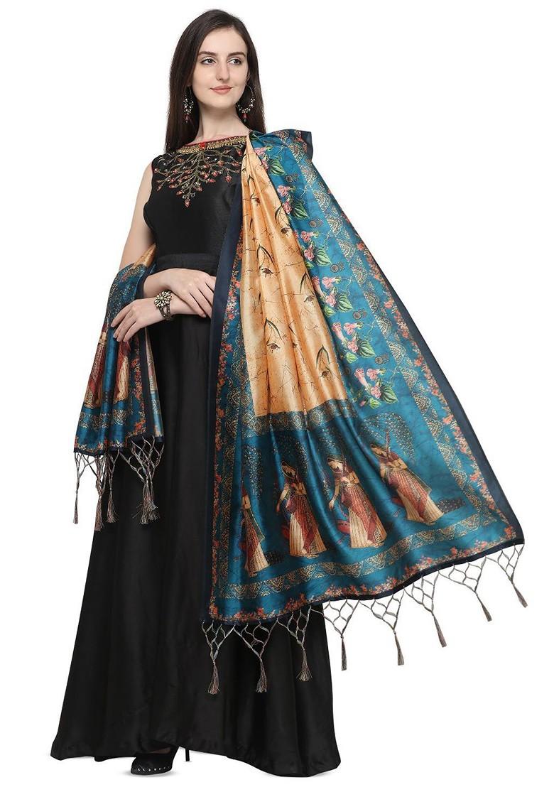 Quirky Digital Printed Kalamkari Assam Silk Dupatta