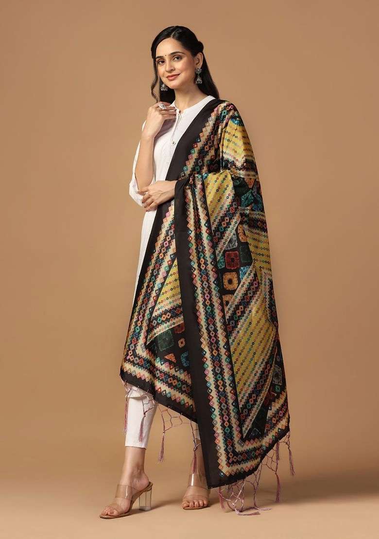 Ethnic Motifs Printed Assam Silk Tasselled Dupatta - Indya