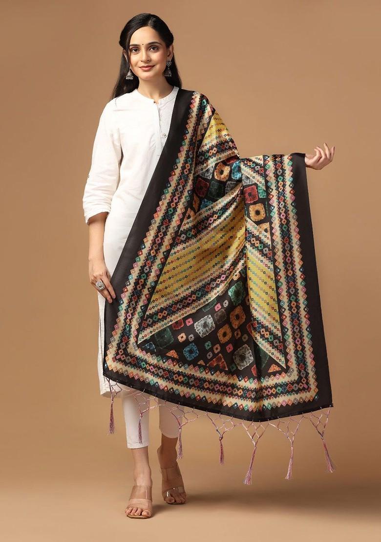Ethnic Motifs Printed Assam Silk Tasselled Dupatta