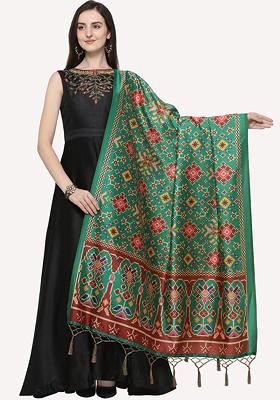 Green And Blue Ethnic Motifs Printed Dupatta