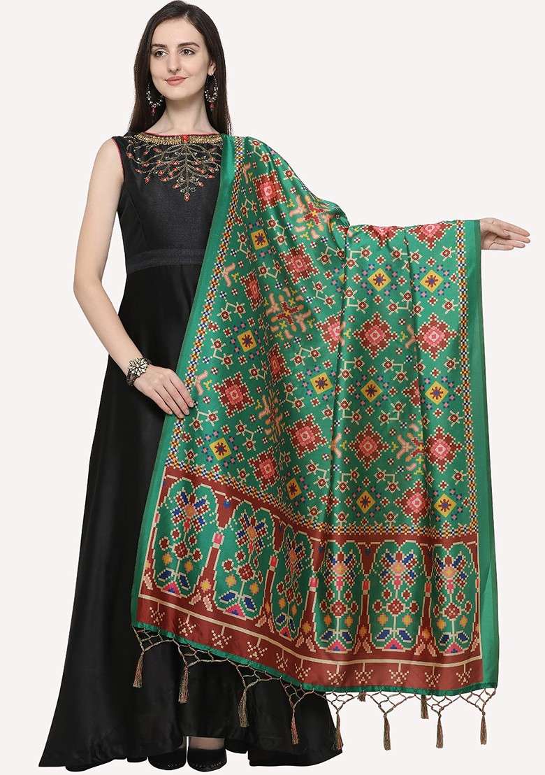 Green And Blue Ethnic Motifs Printed Dupatta - Indya