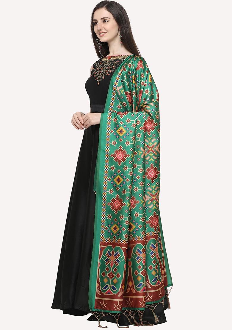 Green And Blue Ethnic Motifs Printed Dupatta