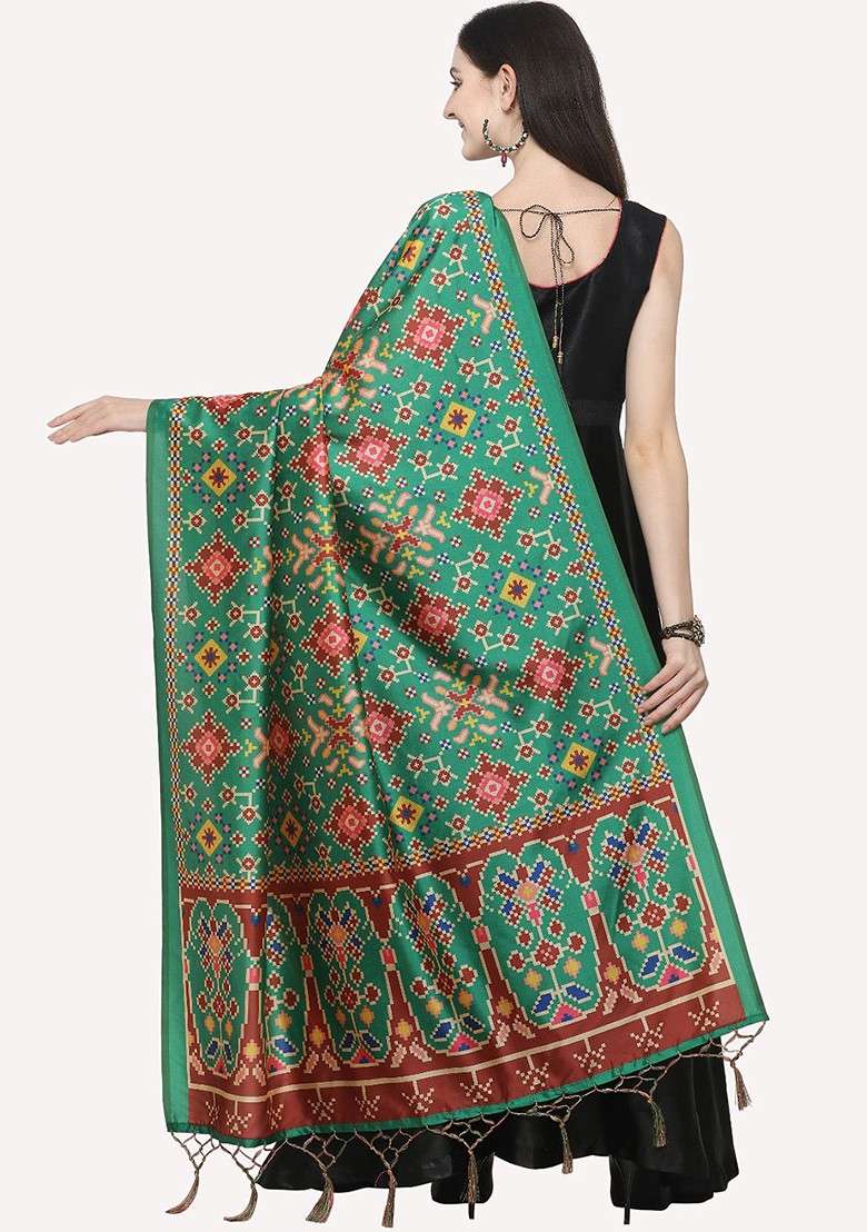 Green And Blue Ethnic Motifs Printed Dupatta - Indya