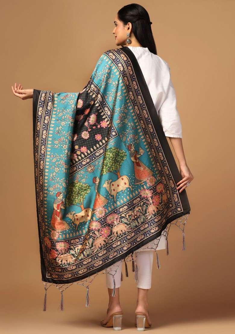 Ethnic Motifs Printed Silk Dupatta - Indya