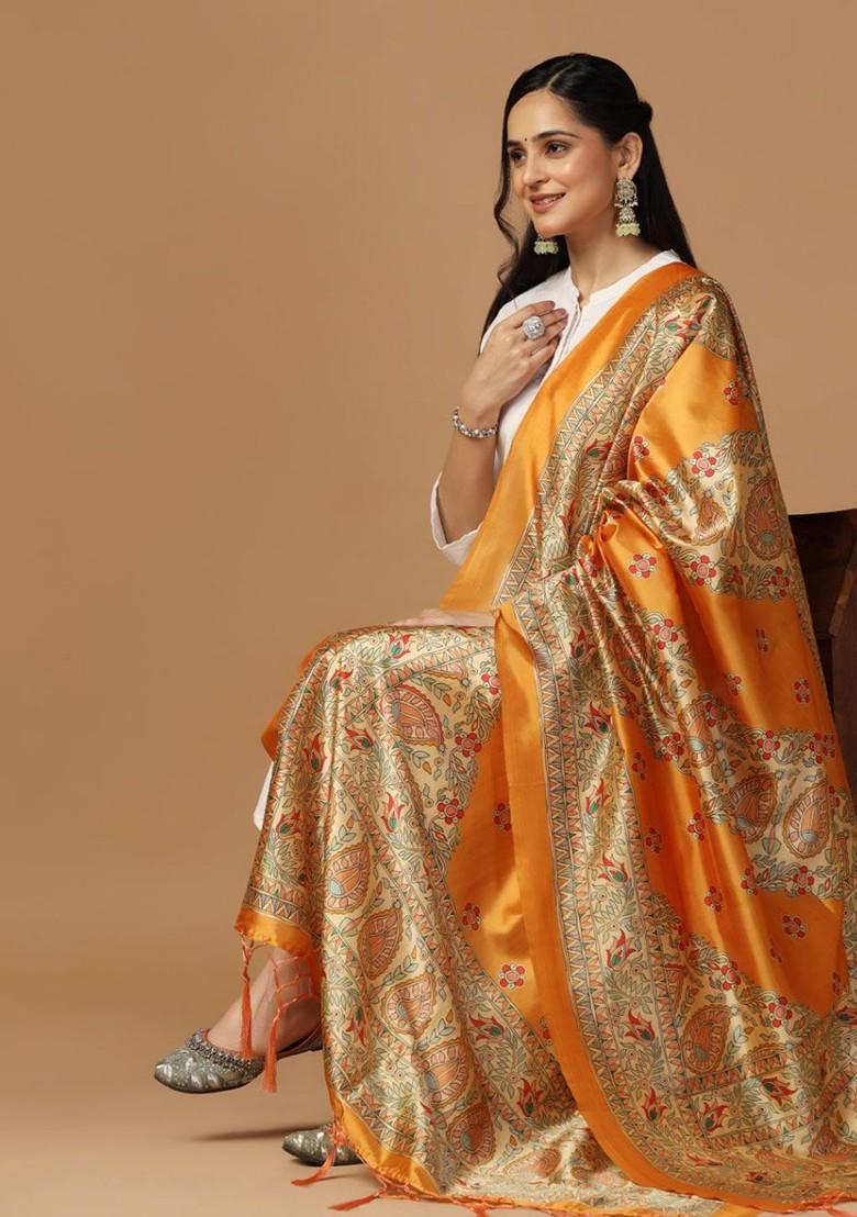 Ethnic Motifs Printed Assam Silk Tasselled Dupatta