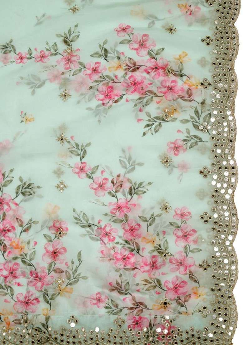 Digital Printed Sequinned Organza Dupatta - Indya