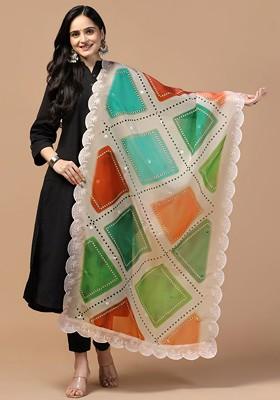 Geometric Printed Organza Silk Dupatta