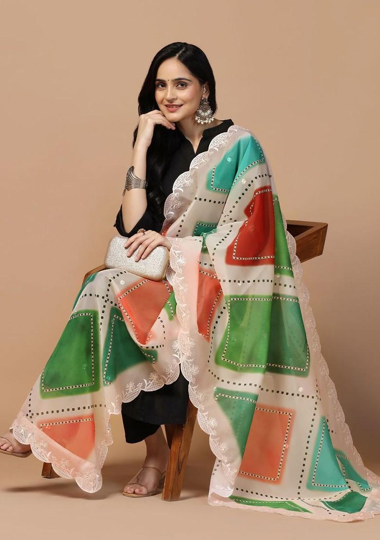 Geometric Printed Organza Silk Dupatta
