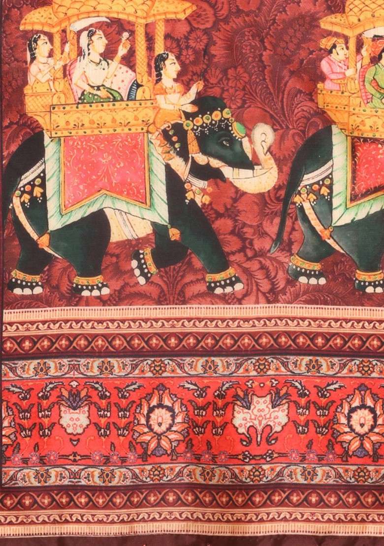 Red And Black Ethnic Motifs Printed Dupatta - Indya