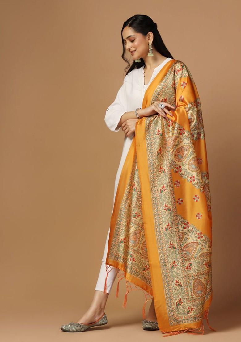 Ethnic Motifs Printed Thread Work Silk Dupatta