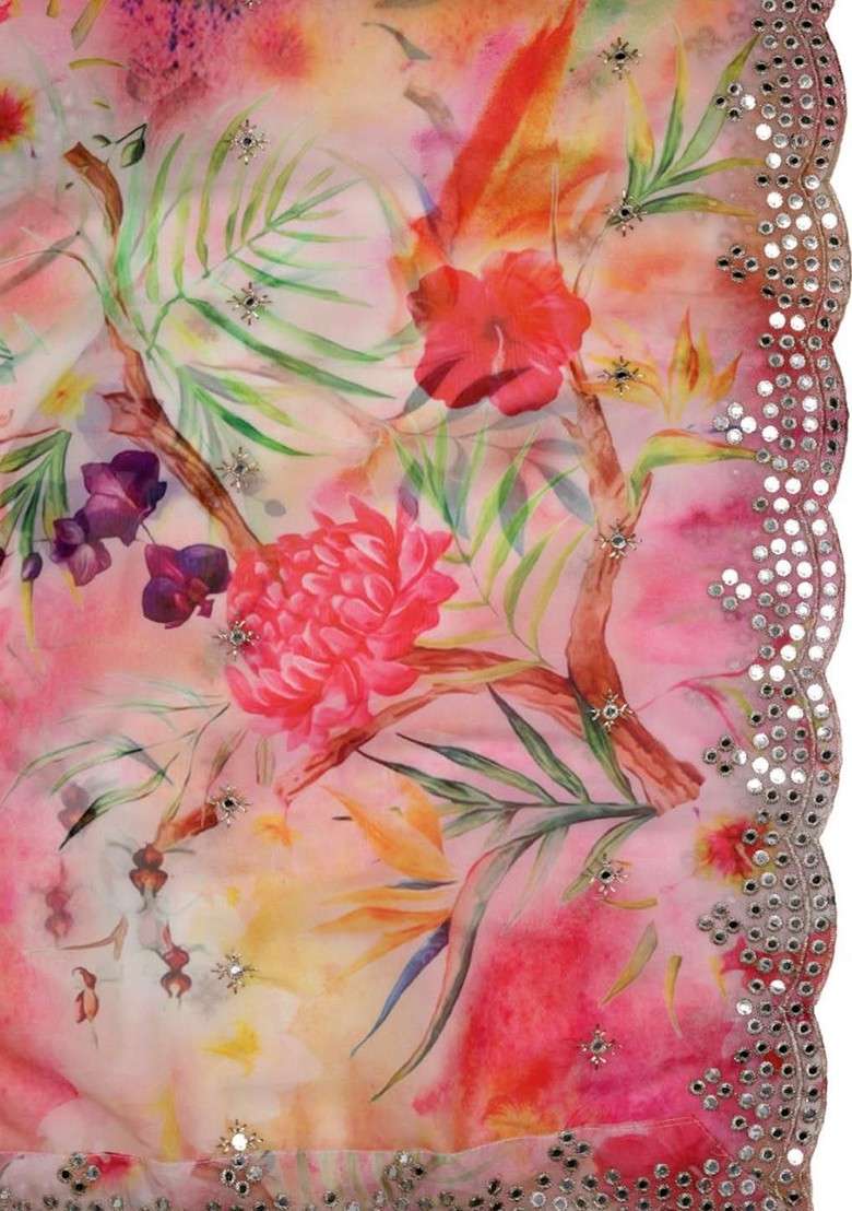Floral Printed Organza Dupatta - Indya