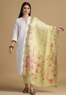 Printed Organza Dupatta With Mirror Work