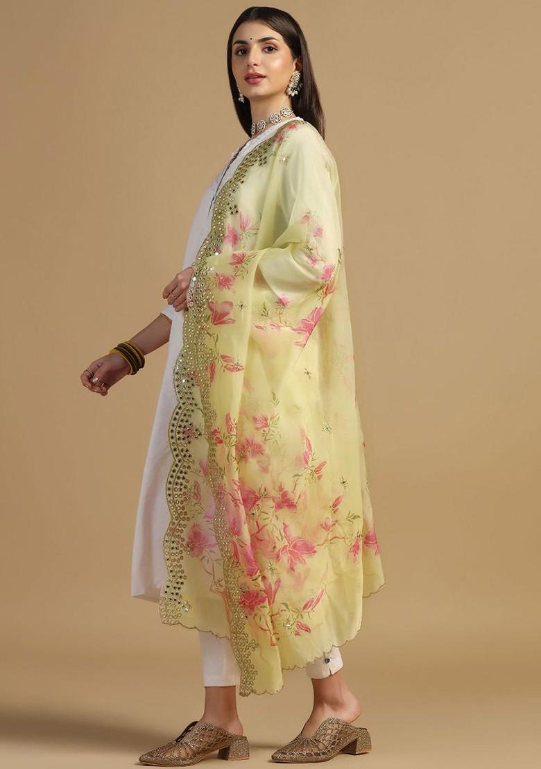 Printed Organza Dupatta With Mirror Work