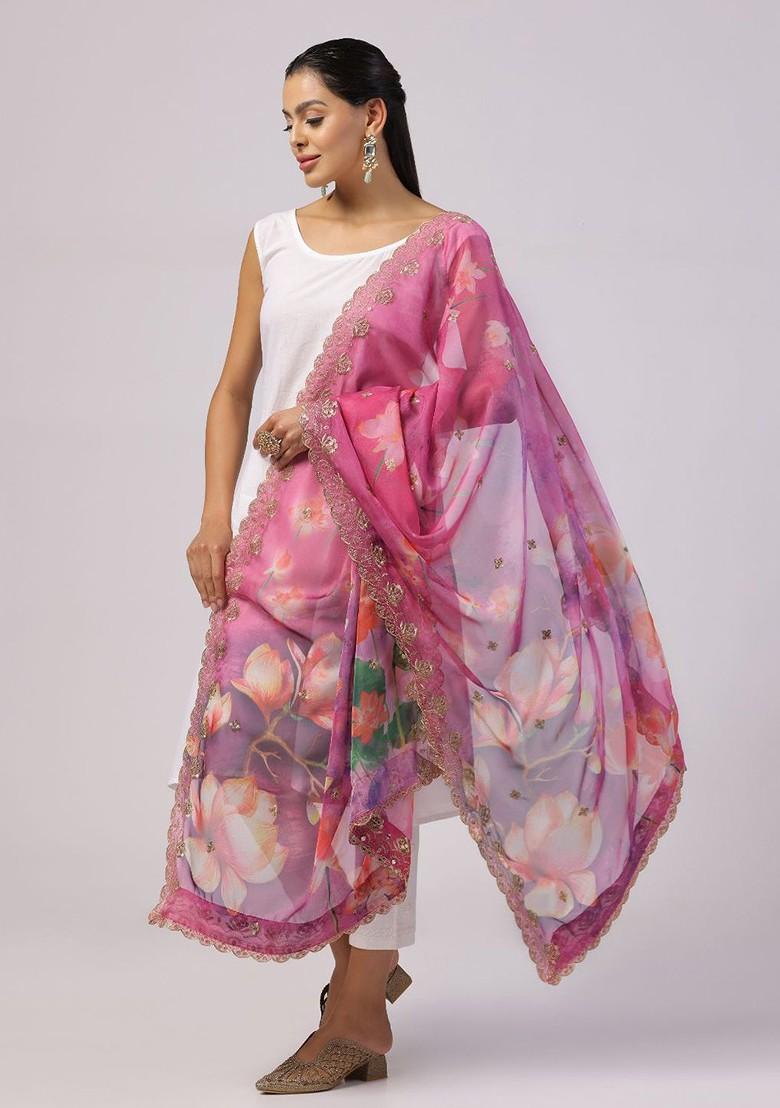 Floral Digital Printed Sequinned Organza Dupatta