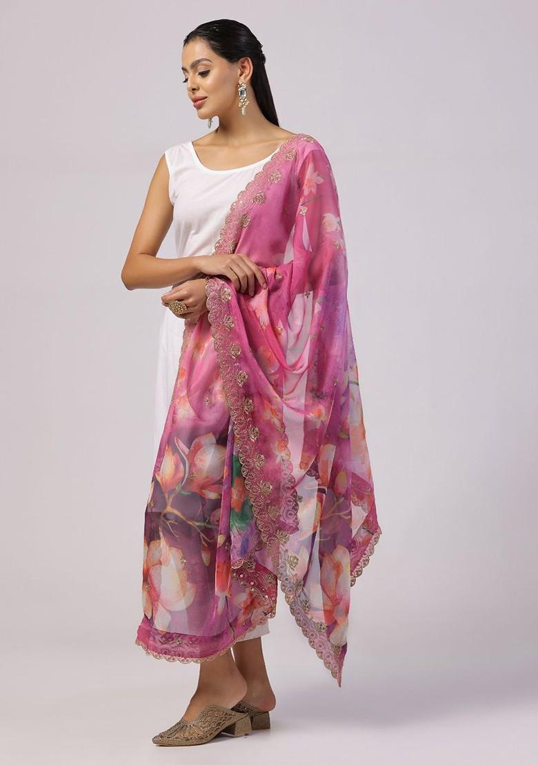 Floral Digital Printed Sequinned Organza Dupatta