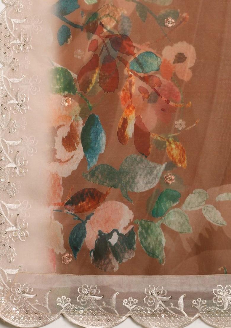 Sequinned Floral Printed Organza Dupatta