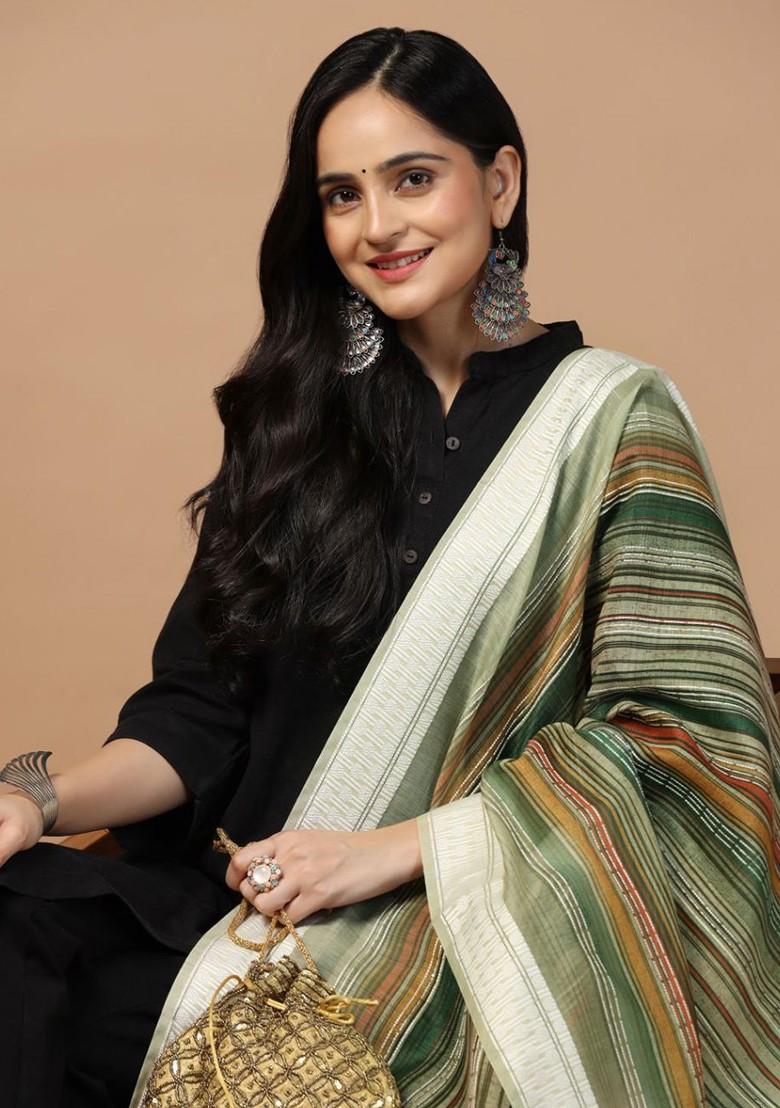 Striped Sequinned Chanderi Cotton Dupatta