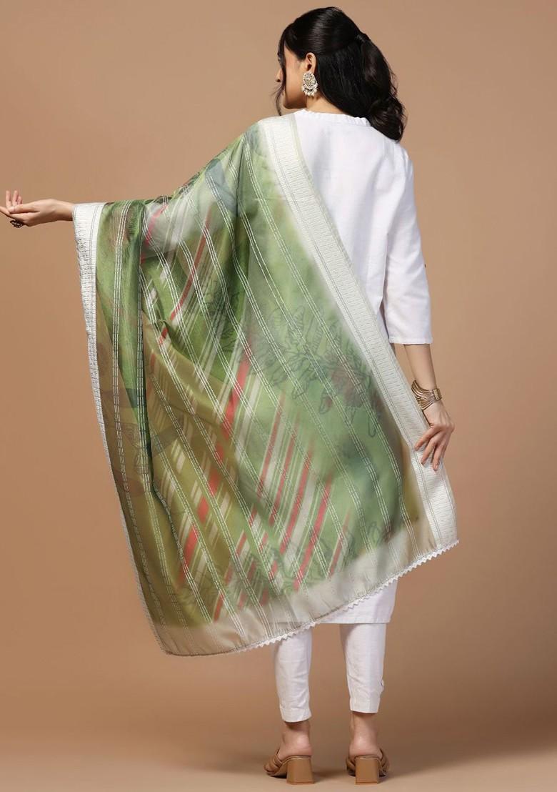 Sequinned Floral Printed Organza Dupatta