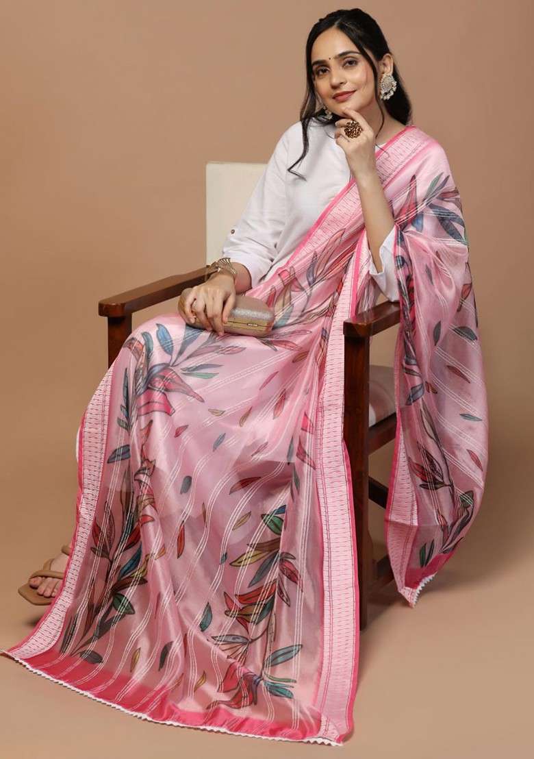 Floral Printed Organza Dupatta - Indya