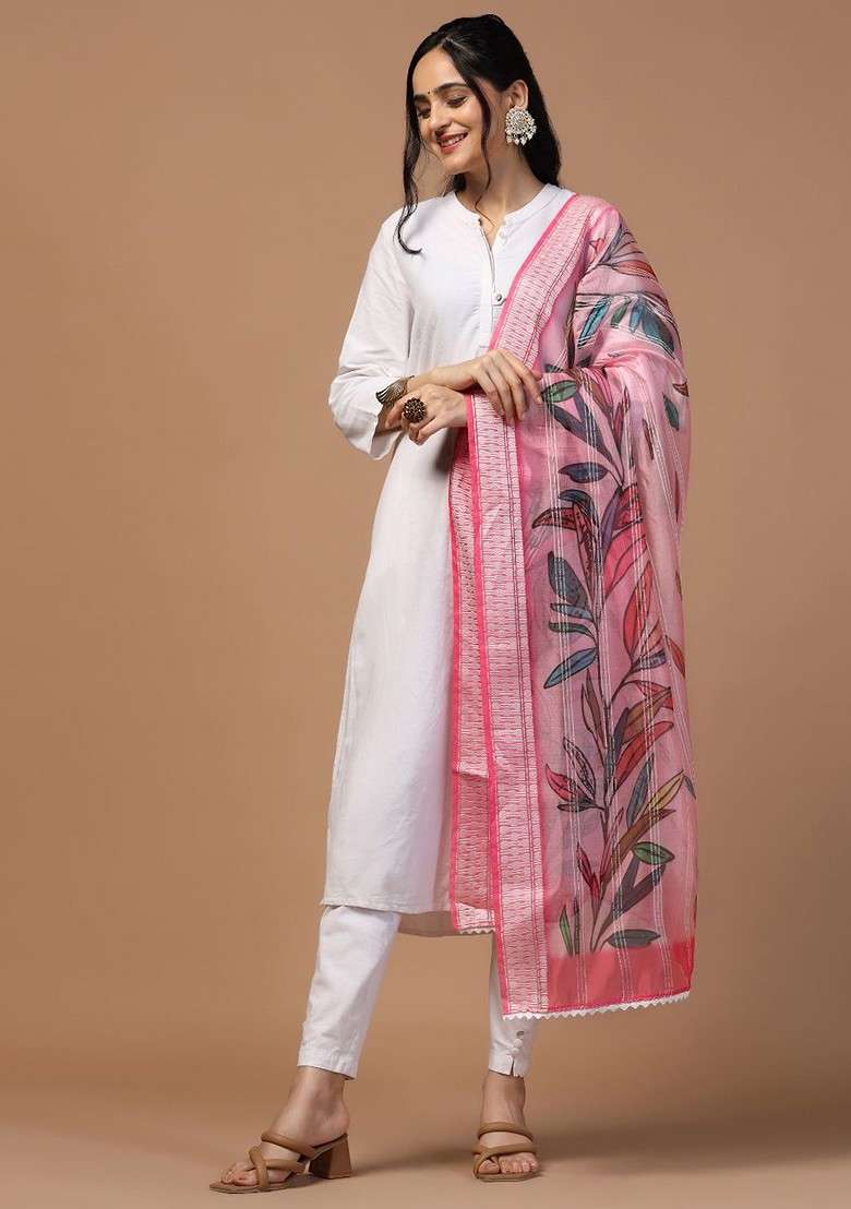 Floral Printed Organza Dupatta - Indya