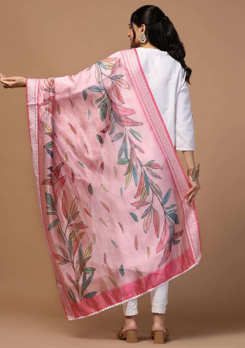 Floral Printed Organza Dupatta - Indya