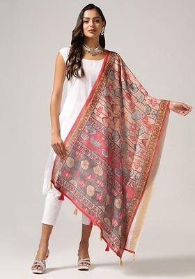 Floral Printed Linen Kalamkari Dupatta