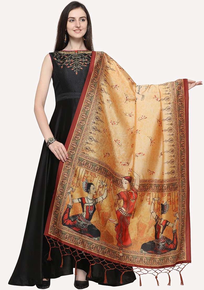 Maroon And Red Ethnic Motifs Printed Dupatta - Indya