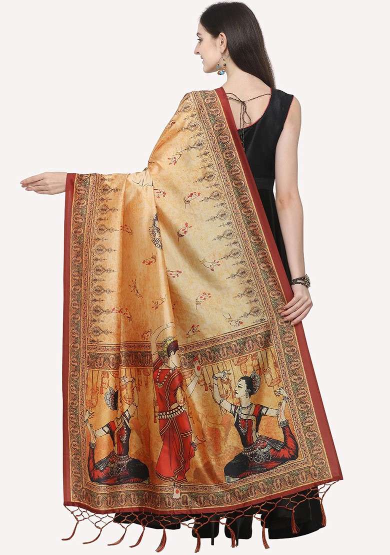 Maroon And Red Ethnic Motifs Printed Dupatta - Indya