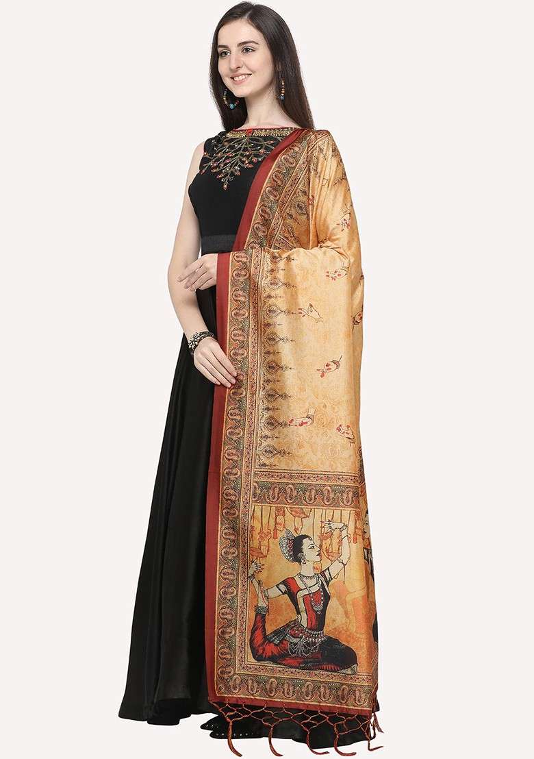 Maroon And Red Ethnic Motifs Printed Dupatta - Indya
