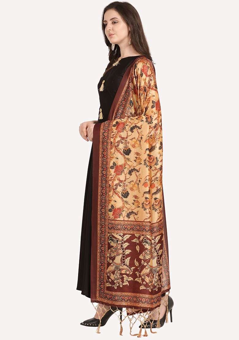 Maroon And Beige Ethnic Motifs Printed Dupatta - Indya