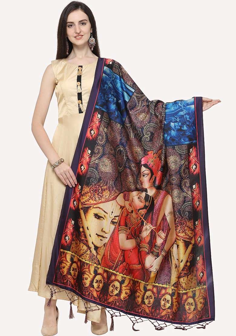 Black And Red Ethnic Motifs Printed Dupatta - Indya