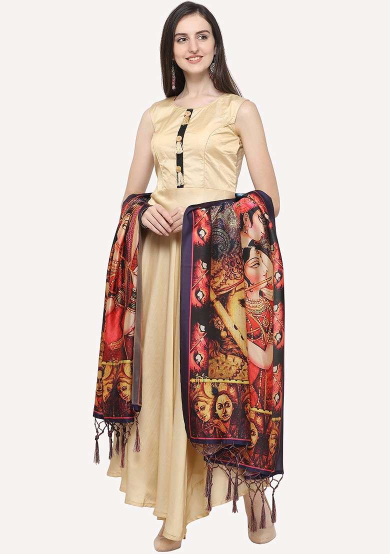 Black And Red Ethnic Motifs Printed Dupatta - Indya
