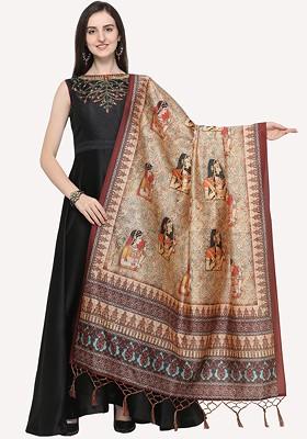 Brown And Red Ethnic Motifs Printed Dupatta