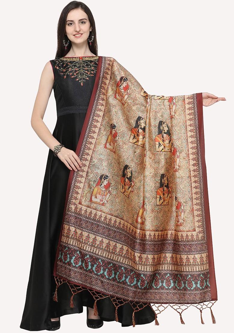 Brown And Red Ethnic Motifs Printed Dupatta