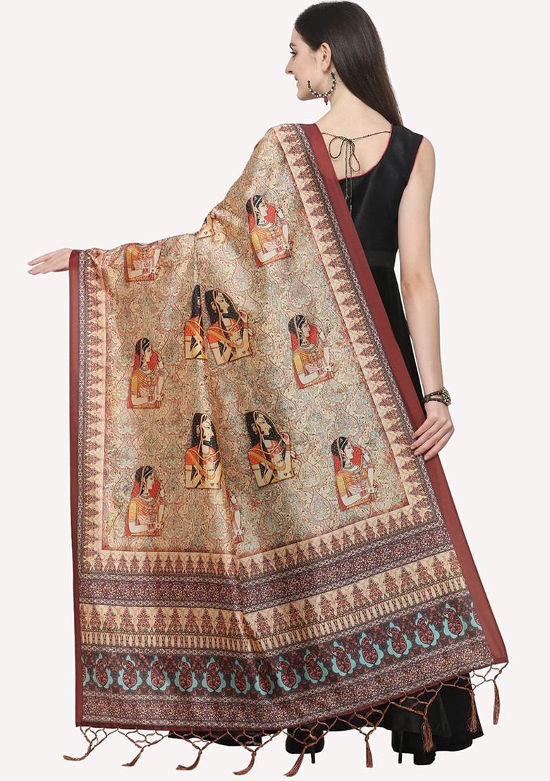 Brown And Red Ethnic Motifs Printed Dupatta