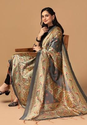Ethnic Motifs Printed Tasselled Silk Dupatta