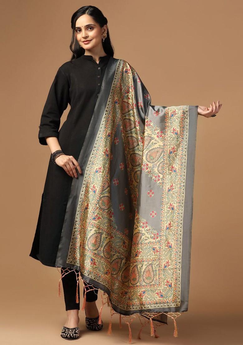 Ethnic Motifs Printed Tasselled Silk Dupatta